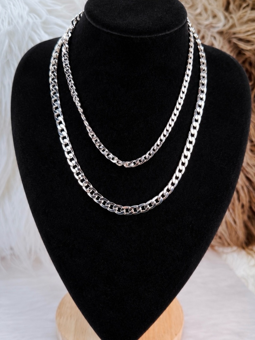 Silvertone Double Chain Draping Necklace